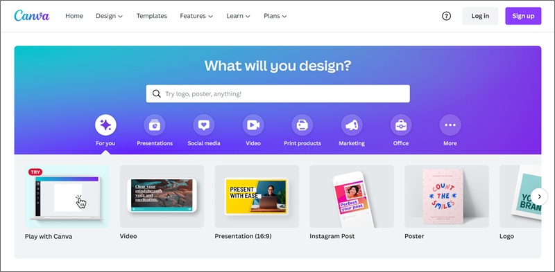 canva homepage